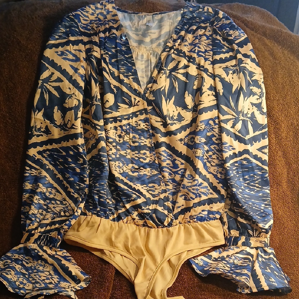 Truth NYC Blue and Beige Bodysuit